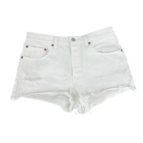 Levi's Premium 501 Original Fit High Rise Shorts Cut Offs White Size 30 - Picture 2 of 9